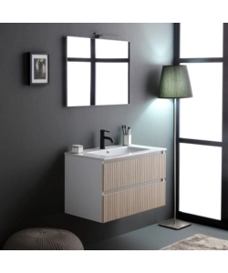 Mobile bagno sospeso "Ischia" 2 cassetti bianco cannettato rovere 80 cm