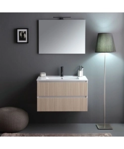 Mobile bagno sospeso "Ischia" 2 cassetti bianco cannettato rovere 80 cm