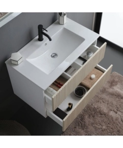 Mobile bagno sospeso "Ischia" 2 cassetti bianco cannettato rovere 80 cm