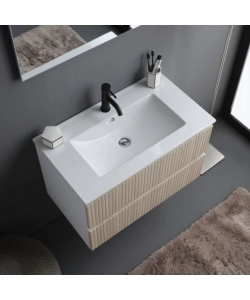 Mobile bagno sospeso "Ischia" 2 cassetti bianco cannettato rovere 80 cm