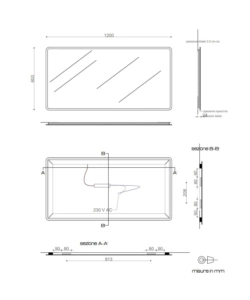 Specchiera rettangolare stondata con led integrati 120x60 cm