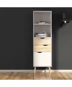 Vetrina 2 cassetti e 1 anta "Oslo" bianco e quercia 50,2x39,1x171,3 cm