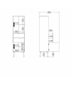 Vetrina 2 cassetti e 1 anta "Oslo" bianco e quercia 50,2x39,1x171,3 cm