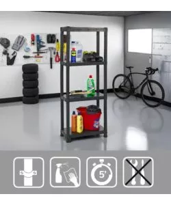 Set 2 scaffali 4 ripiani in polipropilene BellaHome "Iperione" nero portata 100 kg 60x30x143 cm