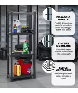 Set 2 scaffali 4 ripiani in polipropilene BellaHome "Iperione" nero portata 100 kg 60x30x143 cm