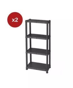 Set 2 scaffali 4 ripiani in polipropilene BellaHome "Iperione" nero portata 100 kg 60x30x143 cm