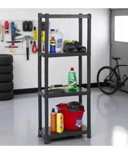 Set 2 scaffali 4 ripiani in polipropilene BellaHome "Iperione" nero portata 100 kg 60x30x143 cm