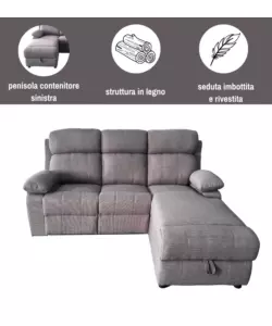 Divano angolare BellaHome "Ketty" in tessuto marrone con penisola a destra 197x174/93,5x95 cm