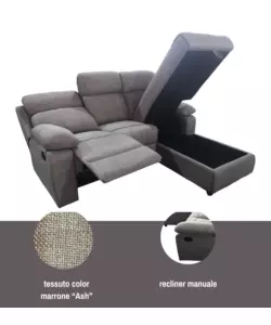 Divano angolare BellaHome "Ketty" in tessuto marrone con penisola a destra 197x174/93,5x95 cm