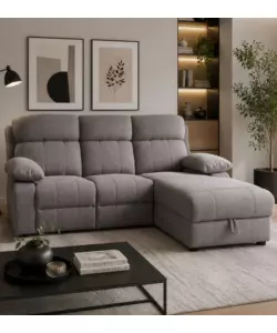 Divano angolare BellaHome "Ketty" in tessuto marrone con penisola a destra 197x174/93,5x95 cm