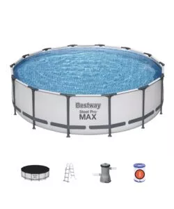 PISCINA FUORI TERRA CON STRUTTURA ROTONDA BESTWAY "STEEL PRO MAX" CON POMPA FILTRO, CARTUCCIA, COPERTURA, SCALETTA 427X427X107 CM - COD. 56950-3