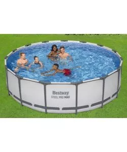 PISCINA FUORI TERRA CON STRUTTURA ROTONDA BESTWAY "STEEL PRO MAX" CON POMPA FILTRO, CARTUCCIA. SCALETTA, COPERTURA PISCINA 457X457X122 CM - COD. 56438-5