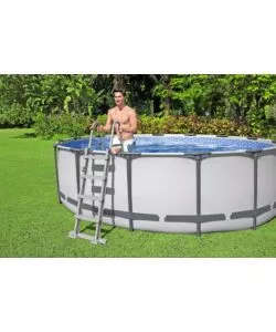 PISCINA FUORI TERRA CON STRUTTURA ROTONDA BESTWAY "STEEL PRO MAX" CON POMPA FILTRO, CARTUCCIA. SCALETTA, COPERTURA PISCINA 457X457X122 CM - COD. 56438-5