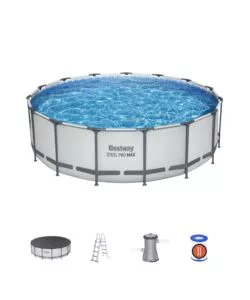 PISCINA FUORI TERRA CON STRUTTURA ROTONDA BESTWAY "STEEL PRO MAX" CON POMPA FILTRO, CARTUCCIA. SCALETTA, COPERTURA PISCINA 457X457X122 CM - COD. 56438-5