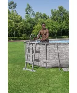 PISCINA FUORI TERRA CON STRUTTURA OVALE BESTWAY "POWER STEEL SWIM VISTA SERIES" CON FILTRO SABBIA, COPERTURA, SCALETTA E CHEMCONNECT 488X305X107 CM - COD. 56946-4