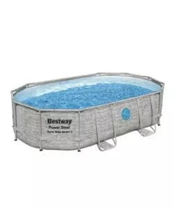 PISCINA FUORI TERRA CON STRUTTURA OVALE BESTWAY "POWER STEEL SWIM VISTA SERIES" CON FILTRO SABBIA, COPERTURA, SCALETTA E CHEMCONNECT 488X305X107 CM - COD. 56946-4