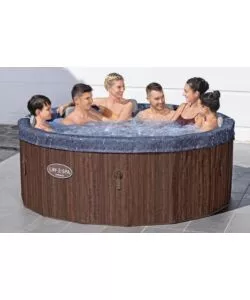 PISCINA IDROMASSAGGIO GONFIABILE BESTWAY "LAY-Z-SPA TORONTO" CON CARTUCCIA, CHEMCONNECT, COPERTURA, 5 POGGIATESTA EFFETTO LEGNO 7 POSTI 190X190X70 CM - COD. 6001W