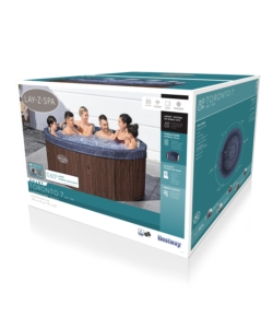 PISCINA IDROMASSAGGIO GONFIABILE BESTWAY "LAY-Z-SPA TORONTO" CON CARTUCCIA, CHEMCONNECT, COPERTURA, 5 POGGIATESTA EFFETTO LEGNO 7 POSTI 190X190X70 CM - COD. 6001W
