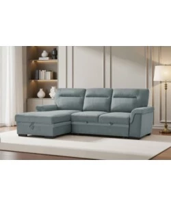 Divano angolare BellaHome "Erika" in tessuto azzurro zaffiro con penisola a sinistra 247x93/164x102 cm