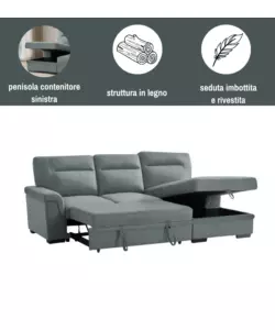 Divano angolare BellaHome "Erika" in tessuto azzurro zaffiro con penisola a destra 247x93/164x102 cm