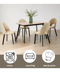 Set pranzo Bellahome "Andalusia" 4 sedie e 1 tavolo effetto legno