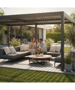 Pergola bioclimatica Verdelook "Atena" in alluminio grigio 3x6 m