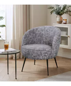 Poltroncina Bellahome "Nora" in velluto fantasia bianco e grigio 63x69x70 cm