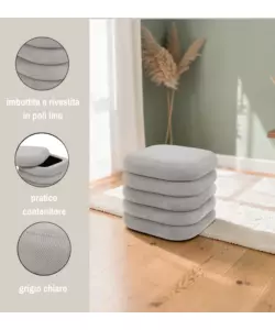 Pouf contenitore ad anelli Bellahome grigio chiaro 44x44x40 cm