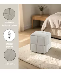 Pouf intrecciato Bellahome velluto a coste beige 44x44x40 cm