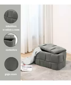 Panchina contenitore intrecciata Bellahome grigio scuro 60x36x38 cm