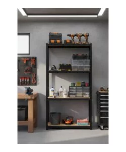 Scaffale 4 ripiani in metallo Essenza nero portata 600 kg 80x40x162 cm