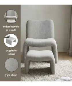 Poltrona con pouf coordinato Bellahome "Elsa" grigio chiaro