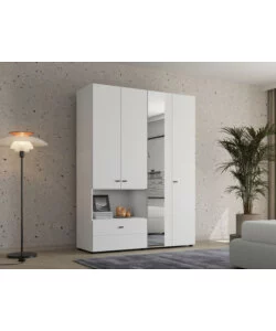 Armadio 4 ante battenti con specchio BellaHome "Carpi" bianco 155x52x207,5 cm
