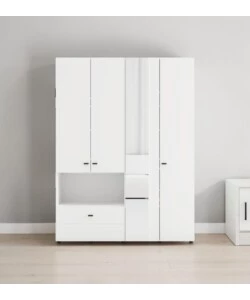 Armadio 4 ante battenti con specchio BellaHome "Carpi" bianco 155x52x207,5 cm