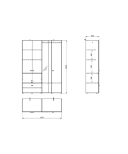 Armadio 4 ante battenti con specchio BellaHome "Carpi" bianco 155x52x207,5 cm