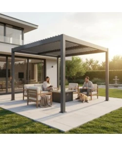 Pergola bioclimatica Verdelook "Atena New" in alluminio grigio 3x3 m