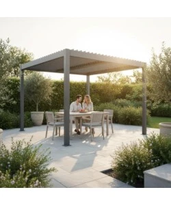 Pergola bioclimatica Verdelook "Atena New" in alluminio grigio 3x3 m