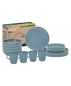 Set 16 stoviglie da campeggio Brunner "Lunch Box Dolomit" in melamina blu