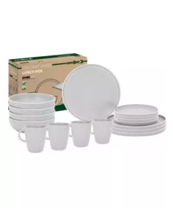 Set 16 stoviglie da campeggio Brunner "Lunch Box Dolomit" in melamina bianco
