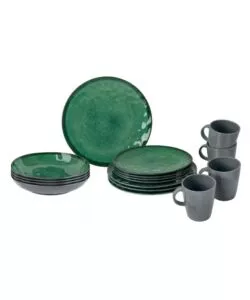 Set 16 stoviglie da campeggio Brunner "Lunch Box Sea Green" in melamina verde