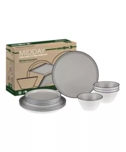 Set 12 stoviglie da campeggio Brunner "Midday Iconic Compack" in melamina grigio