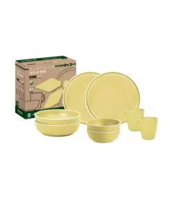 Set 8 stoviglie da campeggio Brunner "Dolomit" in melamina giallo