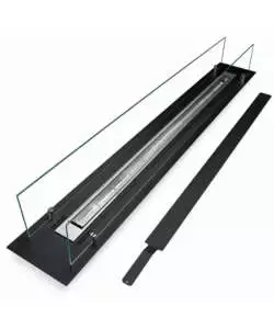 Bruciatore per camino bioetanolo Divina Fire in acciaio inox e vetro nero 148x19,4x21 cm