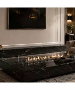 Bruciatore per camino bioetanolo Divina Fire in acciaio inox e vetro nero 120x25x21 cm