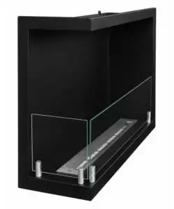 Camino bioetanolo da incasso ad angolo Divina Fire "Sutri" in acciaio nero apertura laterale sinistra 60x22,4x45 cm