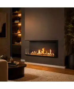 Camino bioetanolo da incasso ad angolo Divina Fire "Urano" in acciaio nero apertura sinistra 120x30x50 cm