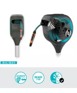 Avvolgitubo da terra automatico Gardena "Rollup M" in plastica, tubo incluso 20 metri