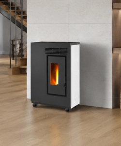 Stufa a pellet ventilata slim Caris "Fiore" bianco con kit ruote 5,0 kW