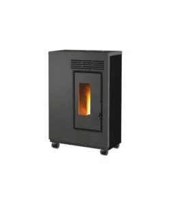 Stufa a pellet ventilata slim Caris "Fiore" nero con kit ruote 5,0 kW