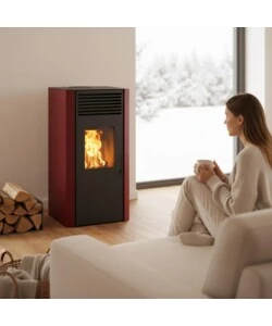 Stufa a pellet ventilata Caris "Filanta" bordeaux 9,0 kW